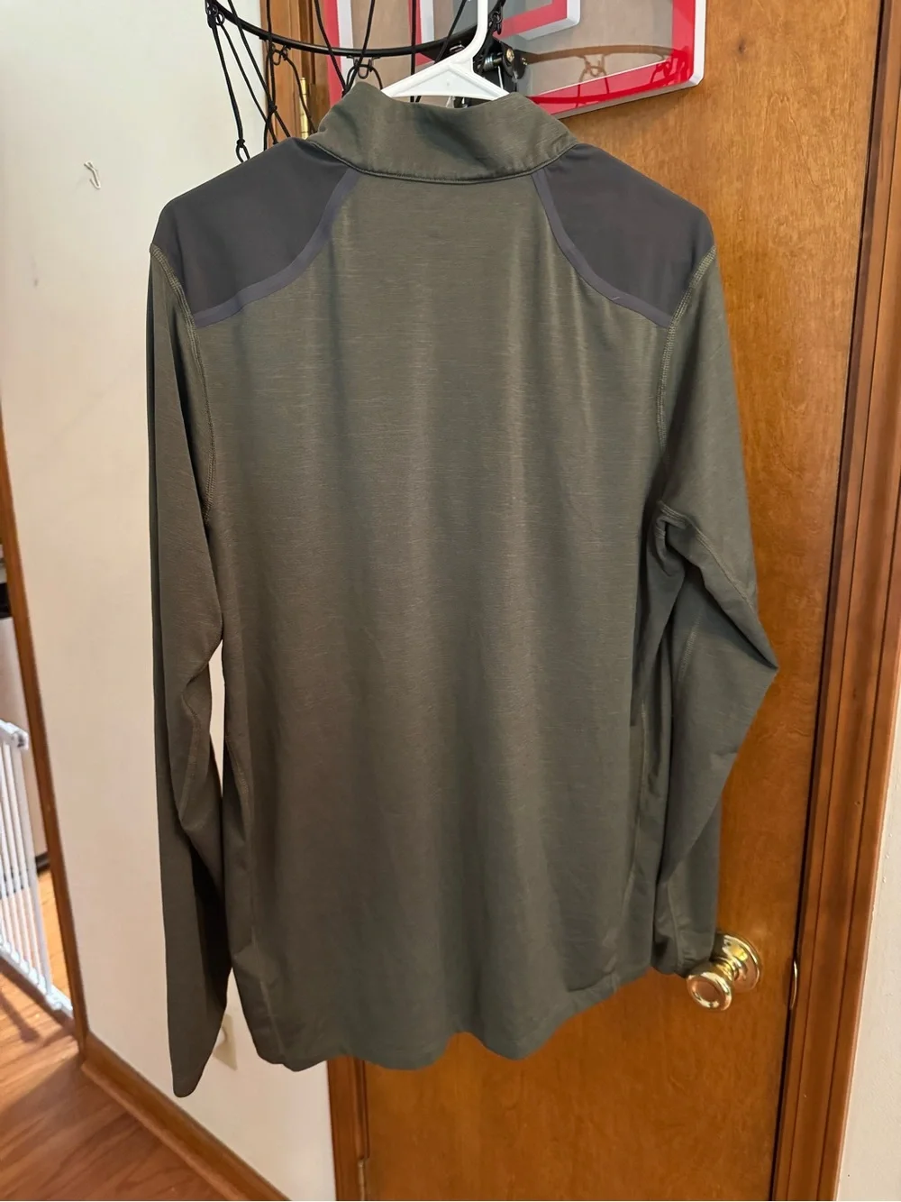 The North Face Men's Olive Green Half-Zip with Lime Trim
